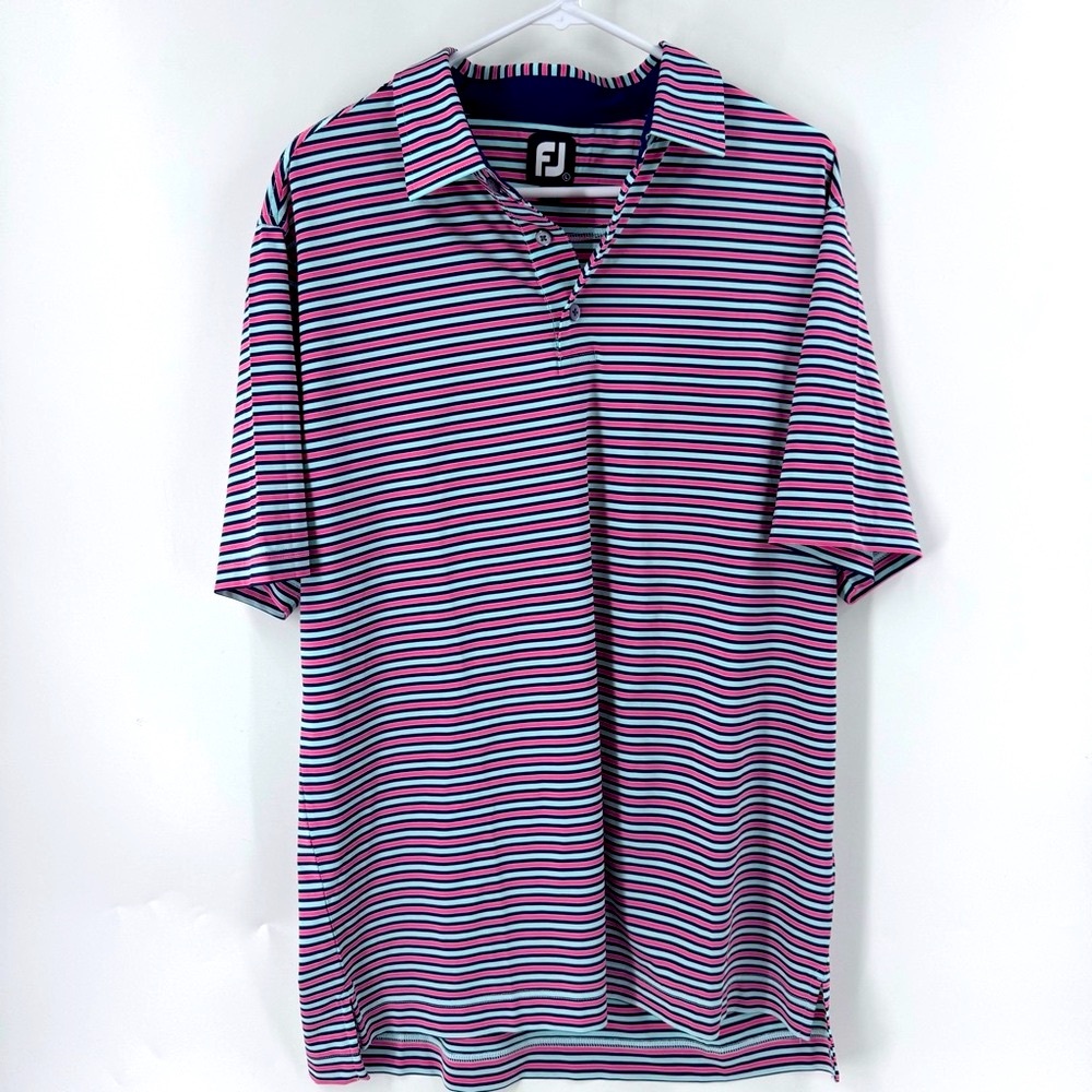 FootJoy Men's Polo Shirt‎ - Pink and Blue Stripes